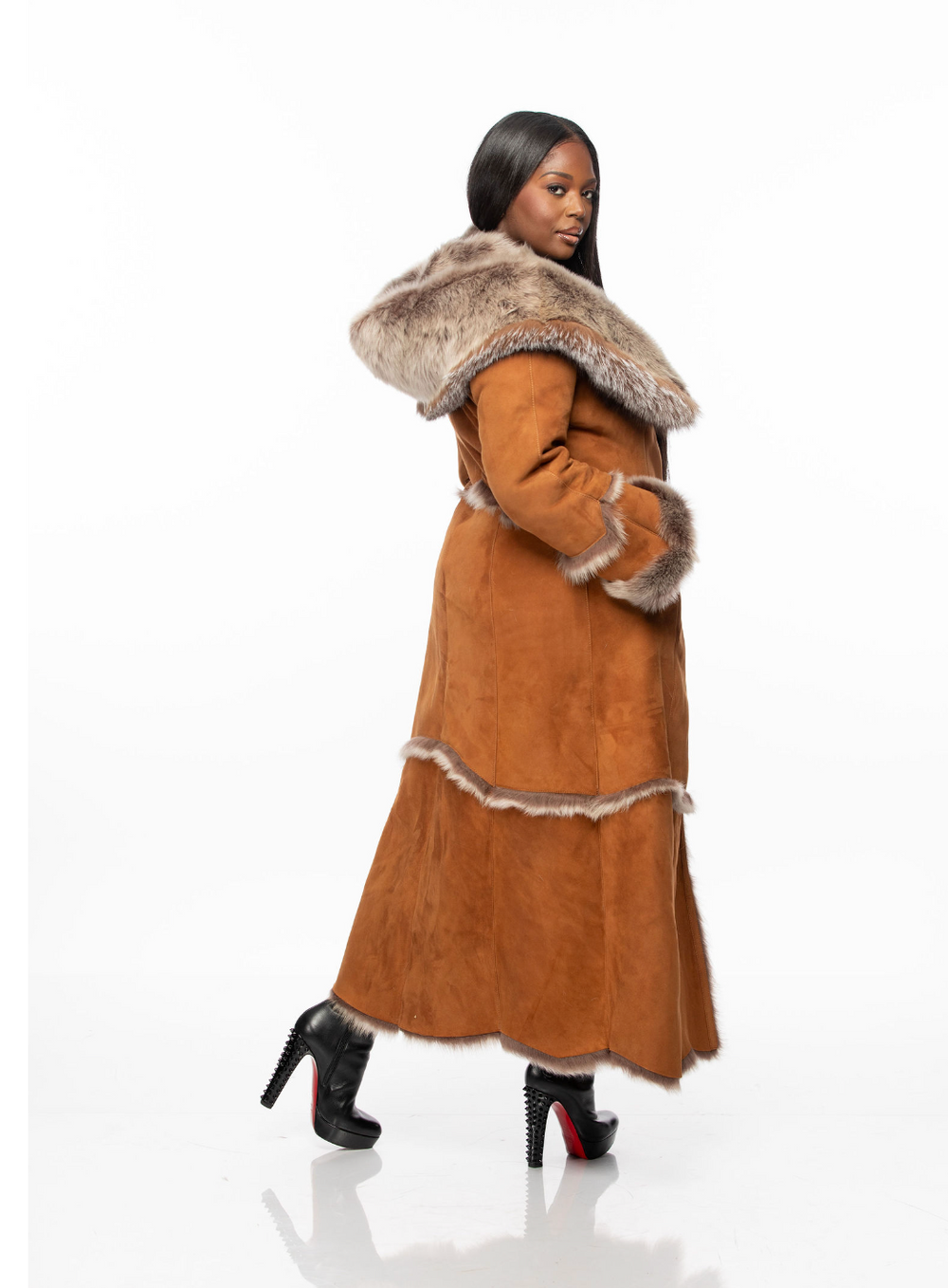 Long-sleeved fur collar long coat