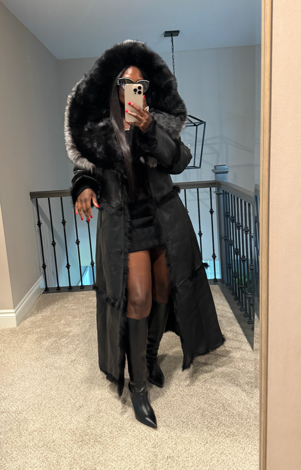 Long-sleeved fur collar long coat