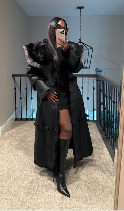 Long-sleeved fur collar long coat