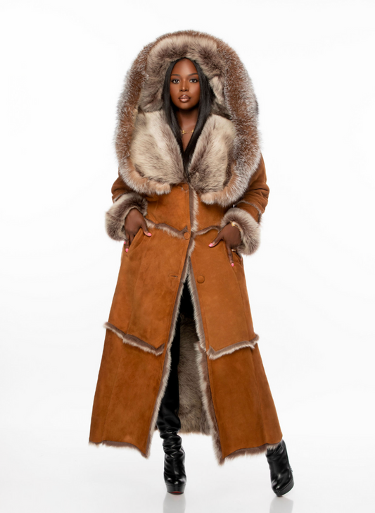 Long-sleeved fur collar long coat