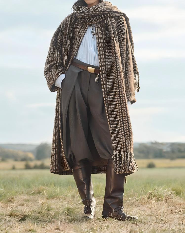 Wool-blend loose-fitting pleated trousers