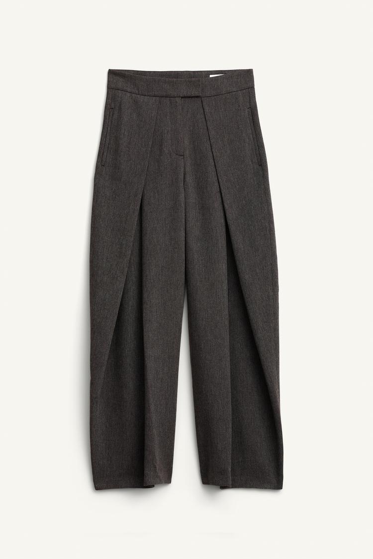 Wool-blend loose-fitting pleated trousers