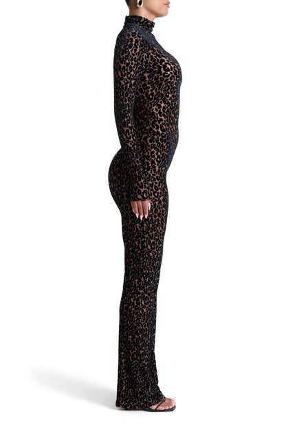 Leopard print long-sleeved jumpsuit/dress