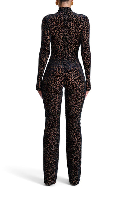 Leopard print long-sleeved jumpsuit/dress