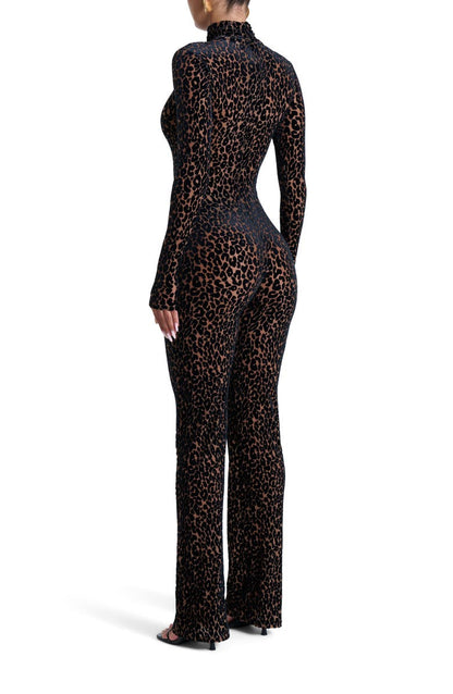Leopard print long-sleeved jumpsuit/dress