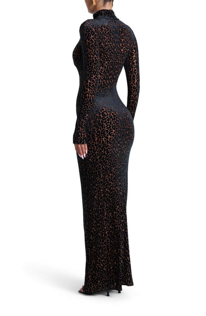 Leopard print long-sleeved jumpsuit/dress
