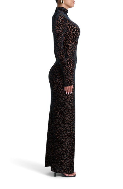 Leopard print long-sleeved jumpsuit/dress