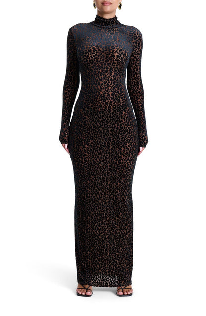 Leopard print long-sleeved jumpsuit/dress