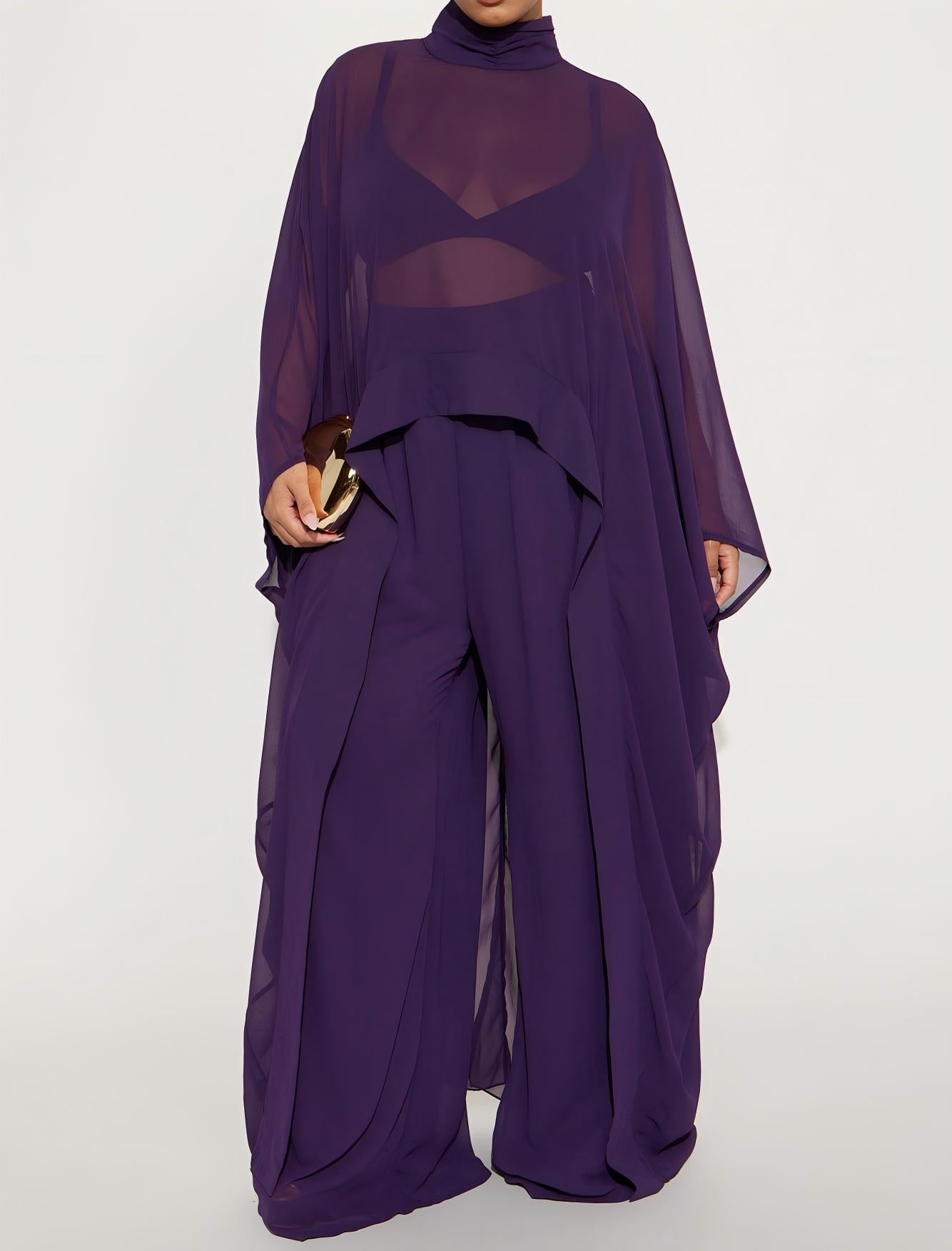 Draped Pant Set - Eggplant