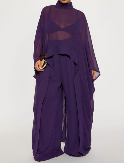 Draped Pant Set - Eggplant