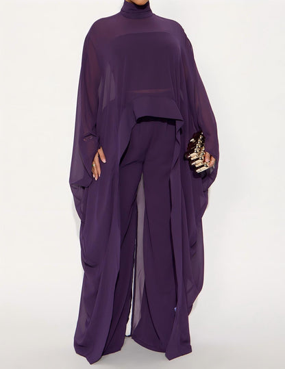 Draped Pant Set - Eggplant