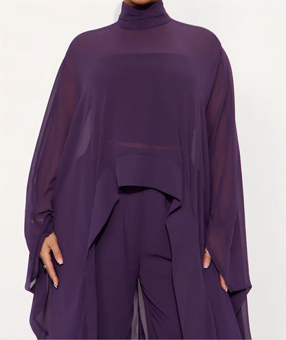 Draped Pant Set - Eggplant