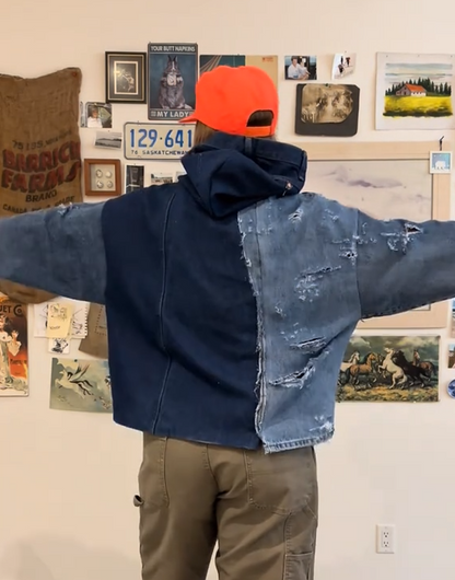 Denim patchwork ripped hoodie