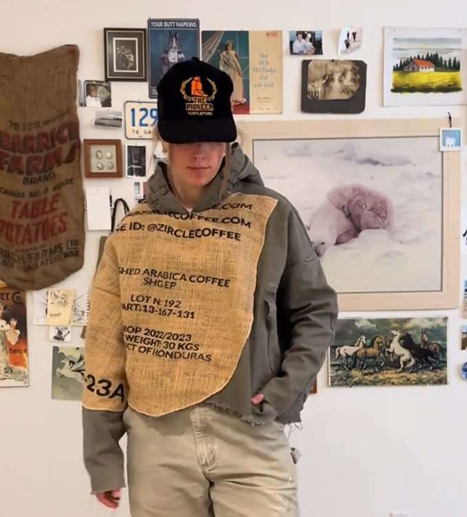 Denim panelled hoodie