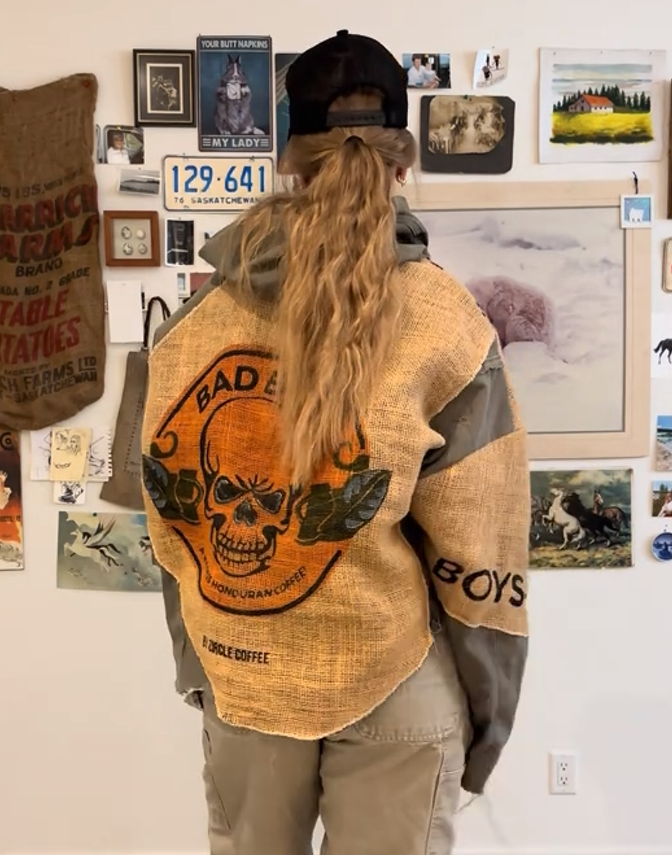 Denim panelled hoodie