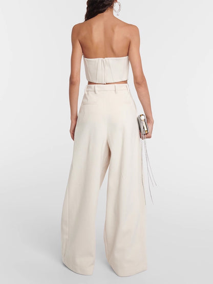 Three-dimensional flower herringbone tube top straight trousers two-piece set