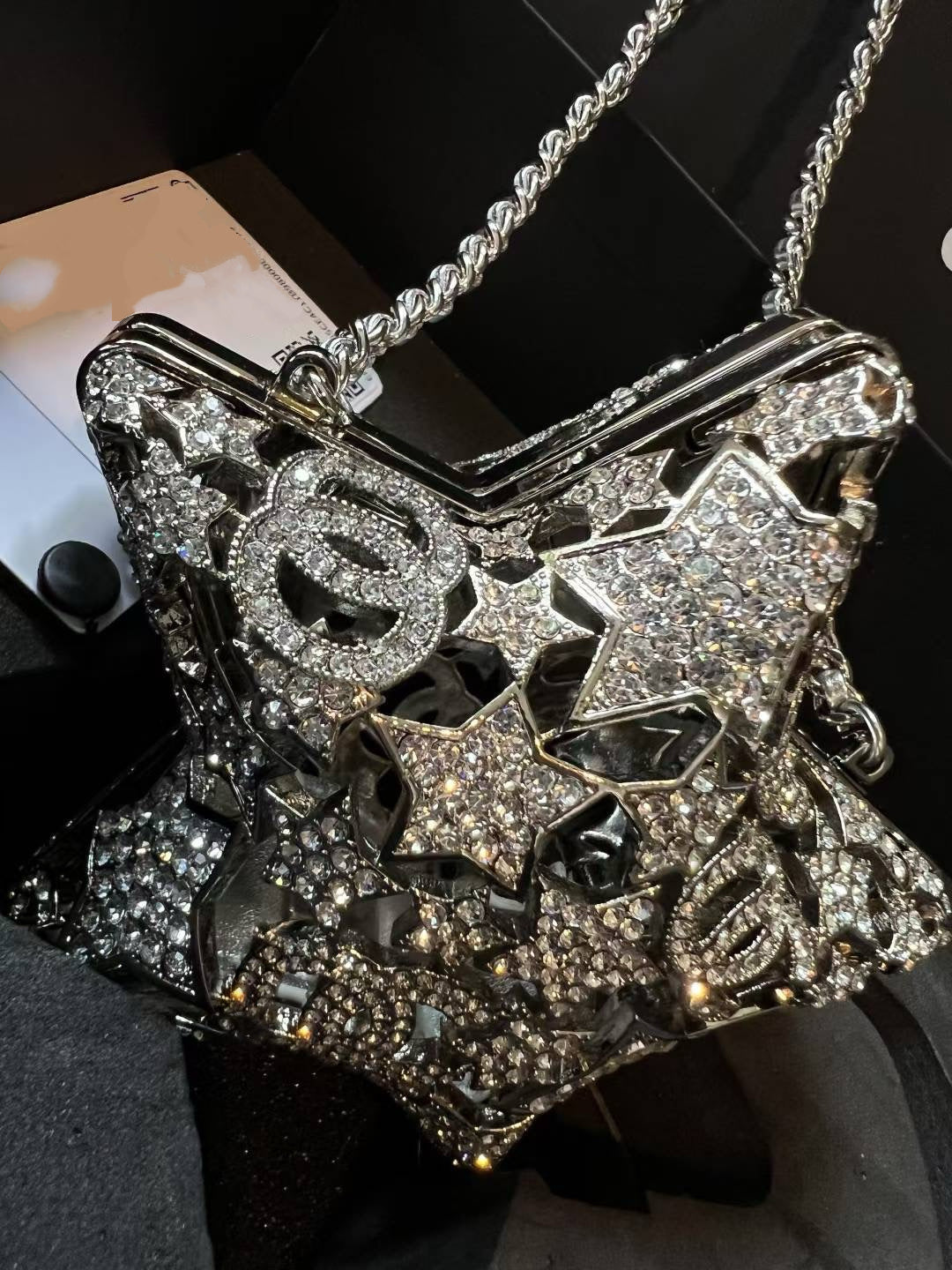 Five-pointed star diamond evening bag mini hollow metal star bag