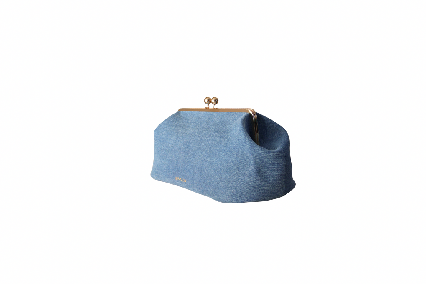 Light denim large kiss-lock bag