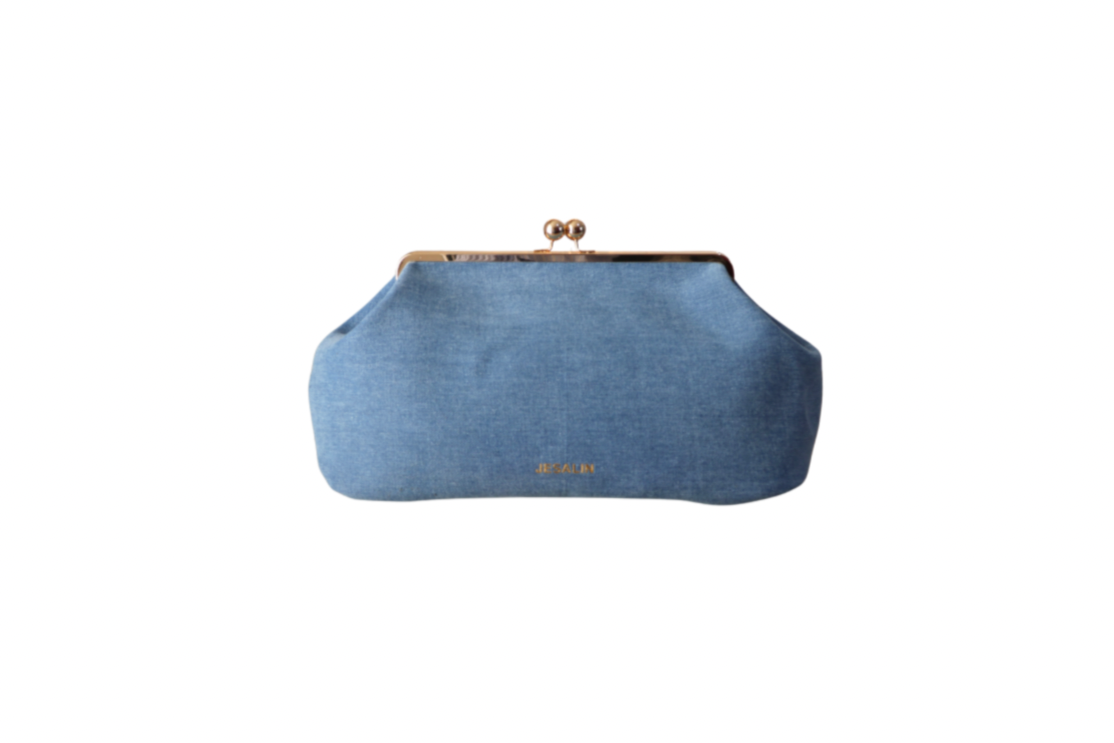 Light denim large kiss-lock bag