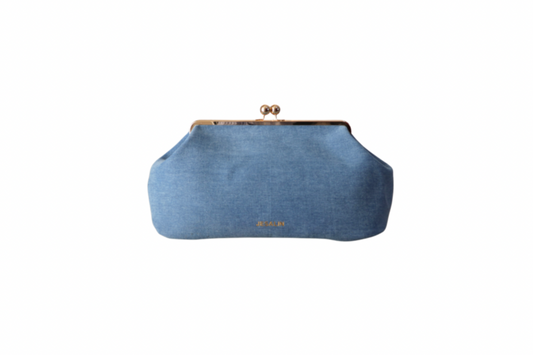 Light denim large kiss-lock bag
