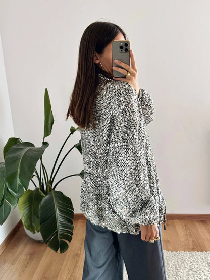 Silver sequined bomber jacket