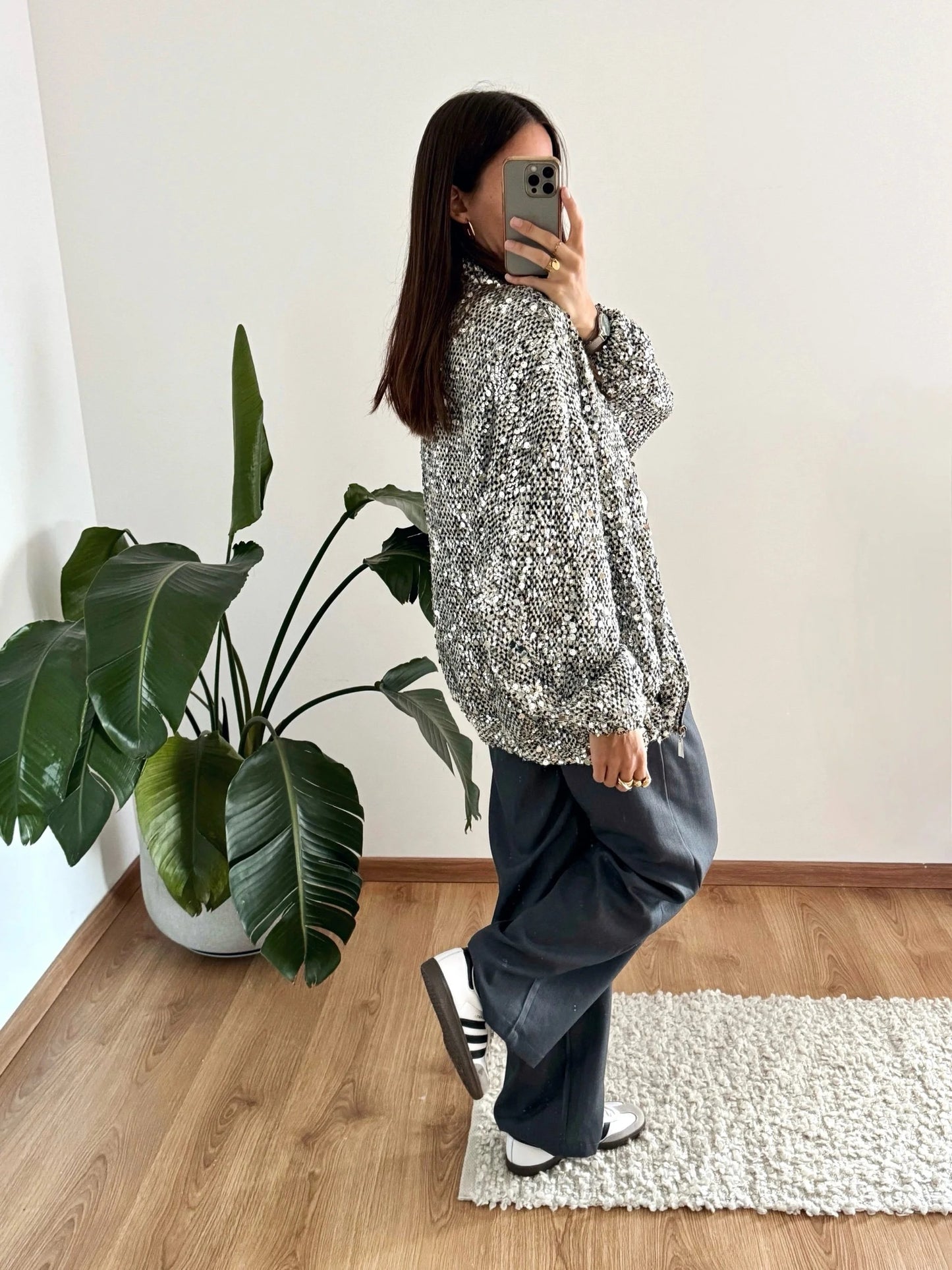 Silver sequined bomber jacket