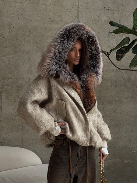 Cashmere Fur Collar Short Jacket