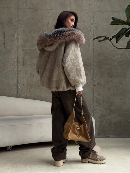 Cashmere Fur Collar Short Jacket