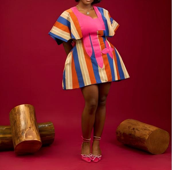 Embroidered patchwork belted dress