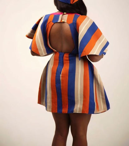 Embroidered patchwork belted dress