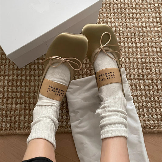 Women's genuine leather and satin flat ballet shoes