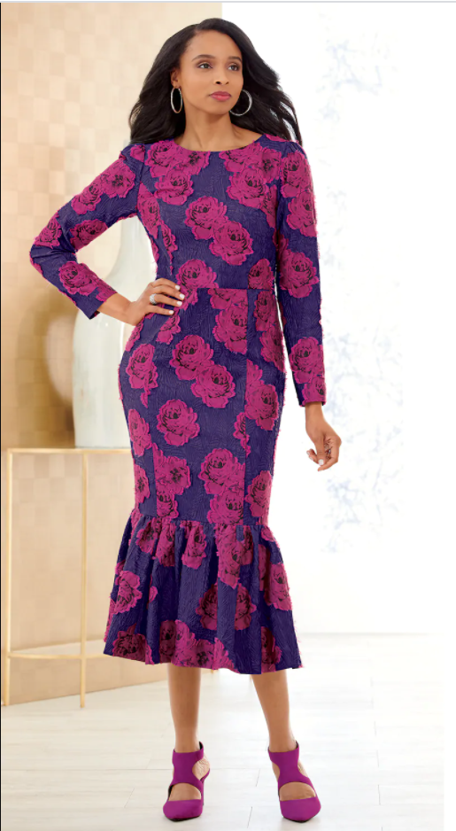 Purple Rose Formal Evening 3D Jacquard Mermaid Dress