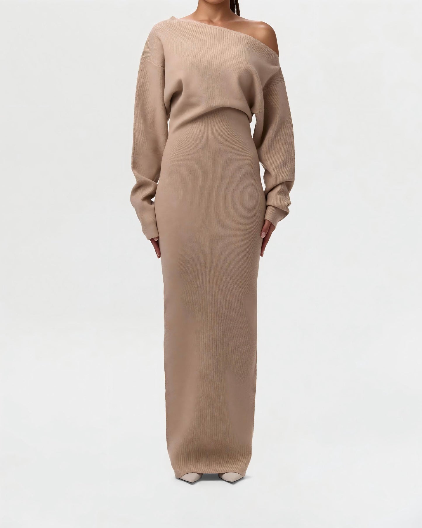 Knit Off-Shoulder Sweater Maxi Dress