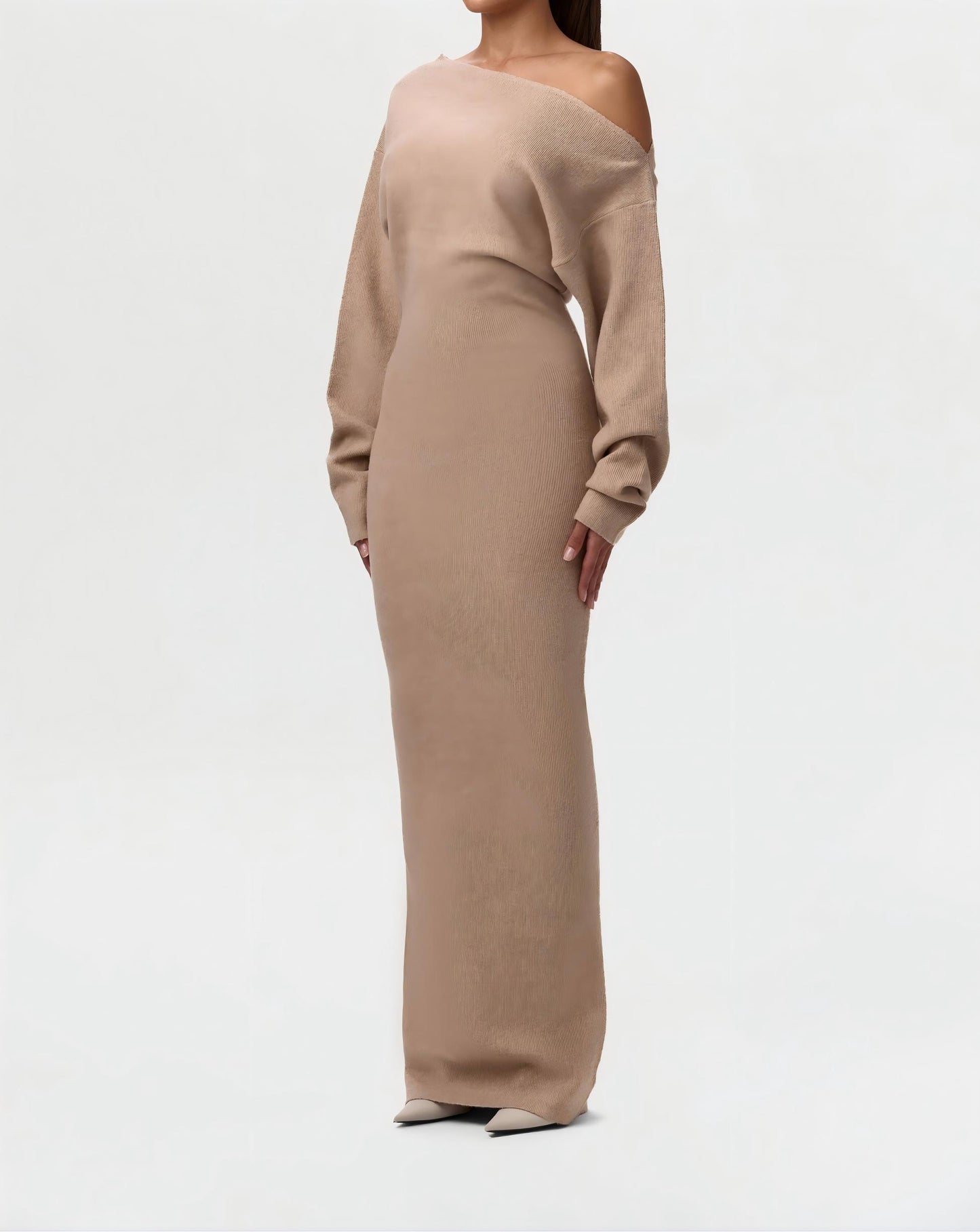 Knit Off-Shoulder Sweater Maxi Dress