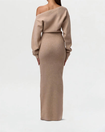 Knit Off-Shoulder Sweater Maxi Dress
