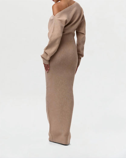 Knit Off-Shoulder Sweater Maxi Dress