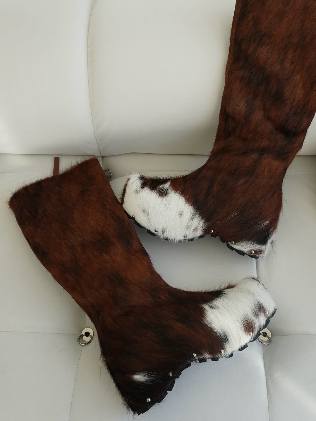 Handmade genuine leather felt high-heeled boots