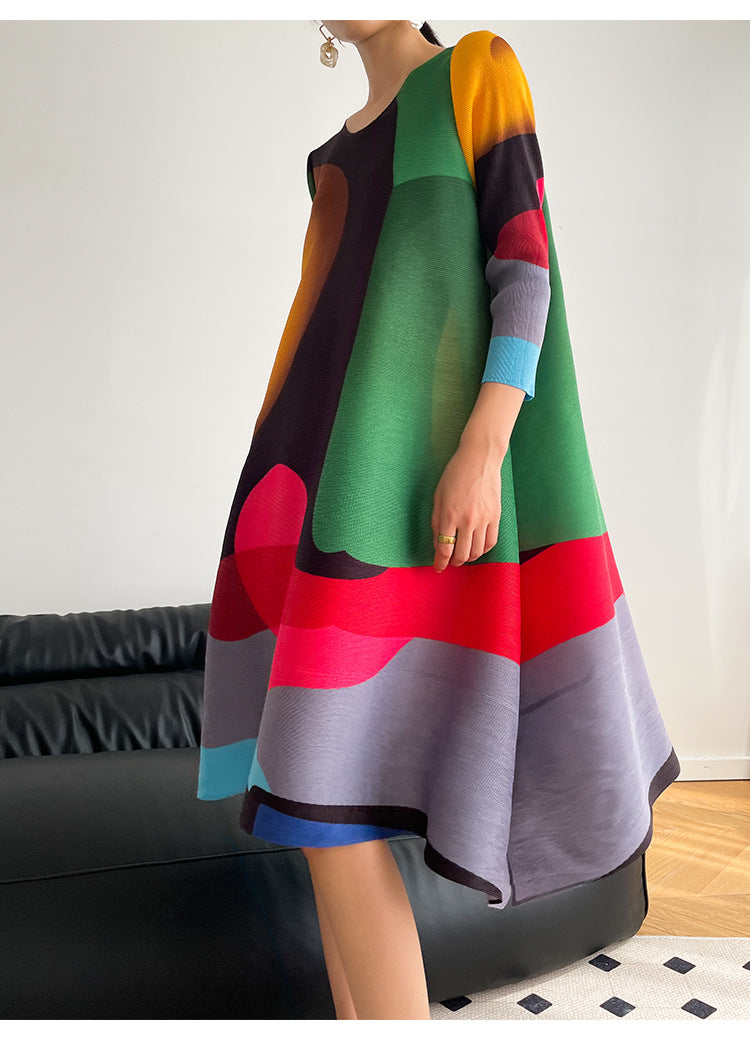 Pleated Print Skirt A-line Full Skirt