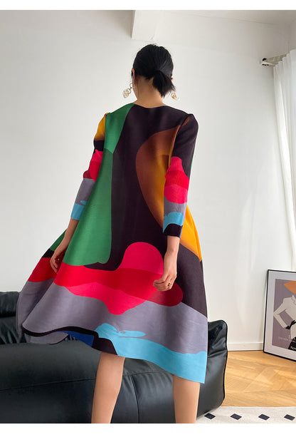 Pleated Print Skirt A-line Full Skirt