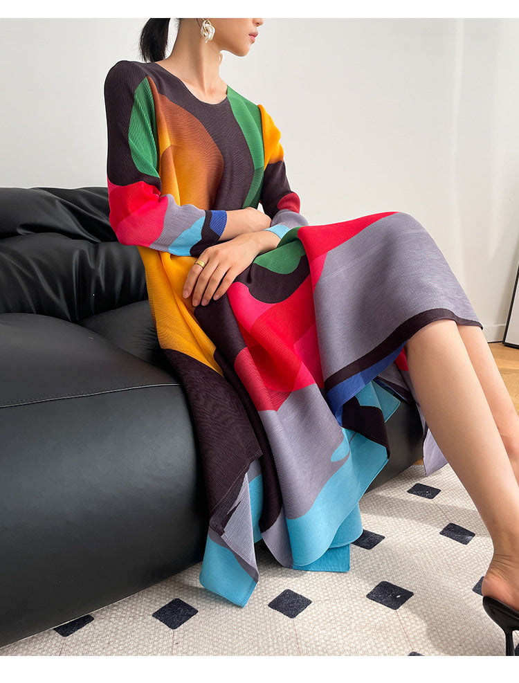 Pleated Print Skirt A-line Full Skirt