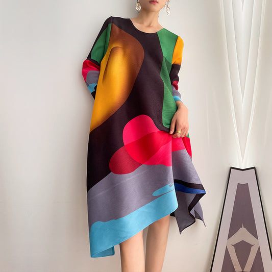 Pleated Print Skirt A-line Full Skirt