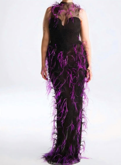 Purple ostrich feather dress