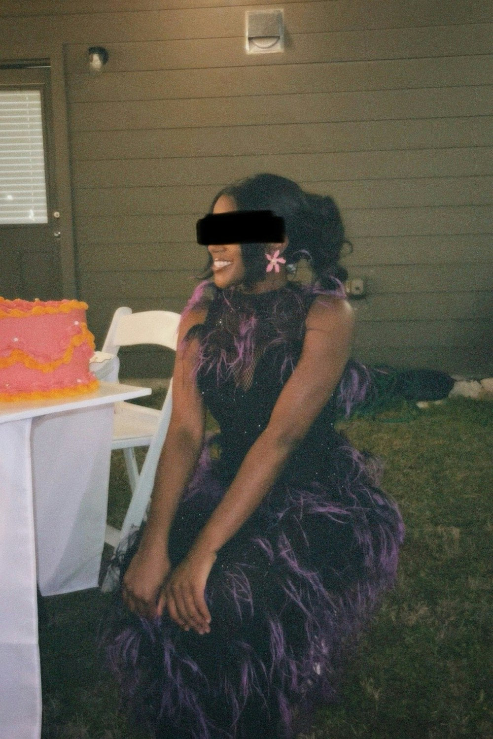 Purple ostrich feather dress