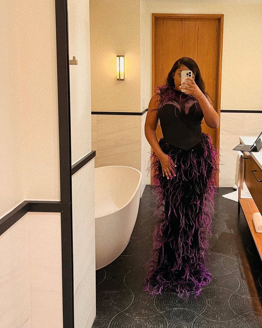 Purple ostrich feather dress