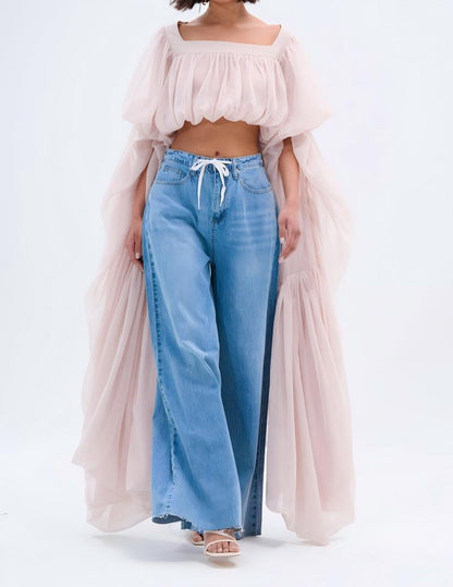 Loose-fitting off-shoulder long-sleeved shirt