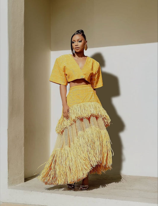 Layered grass skirt + cropped top set