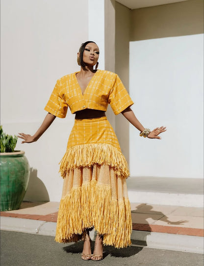 Layered grass skirt + cropped top set