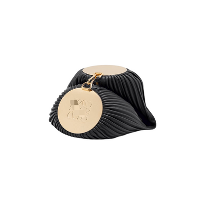 Women's shoulder bag, multi-functional tubular pleated Nappa leather with metal plaque.