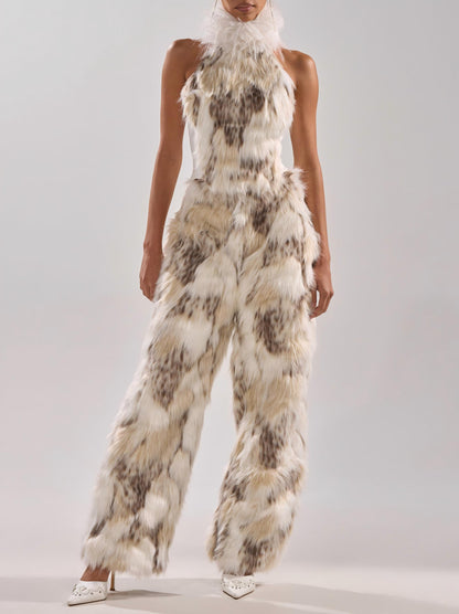 Modern Primitive Man High-Neck Plush Top + Trousers Set