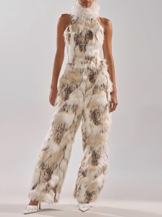 Modern Primitive Man High-Neck Plush Top + Trousers Set